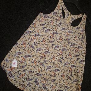Papaya Paisley Racerback Tank Top - Beige, Blue & Orange